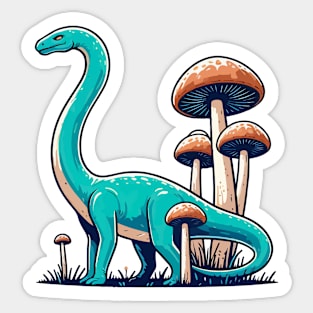 Cute simple Dinosaur Brontosaurus in Mushroom Garden Sticker